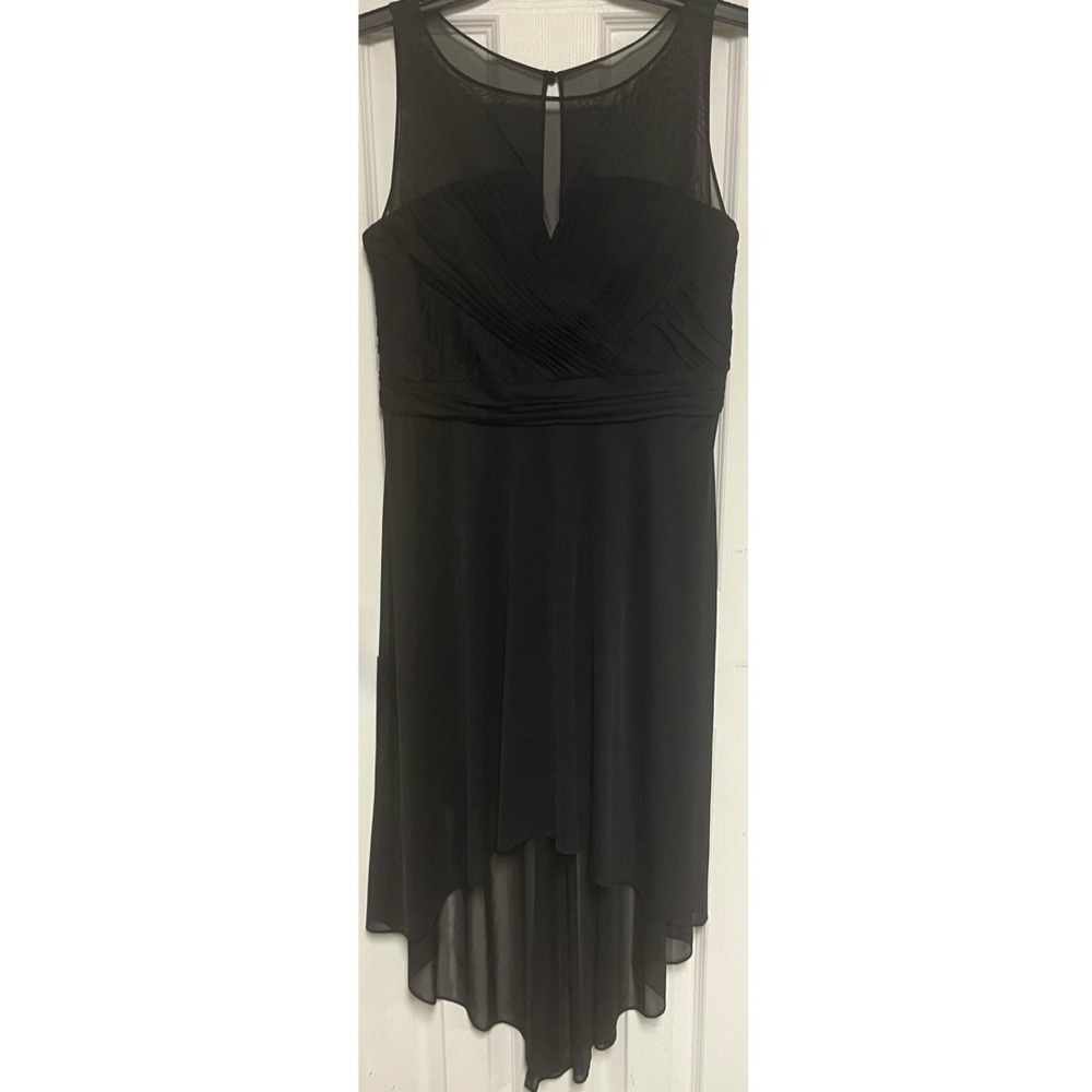 Hailey By Adrianna Papell Black High Low Pleated Mesh Cocktail Dress Size 10